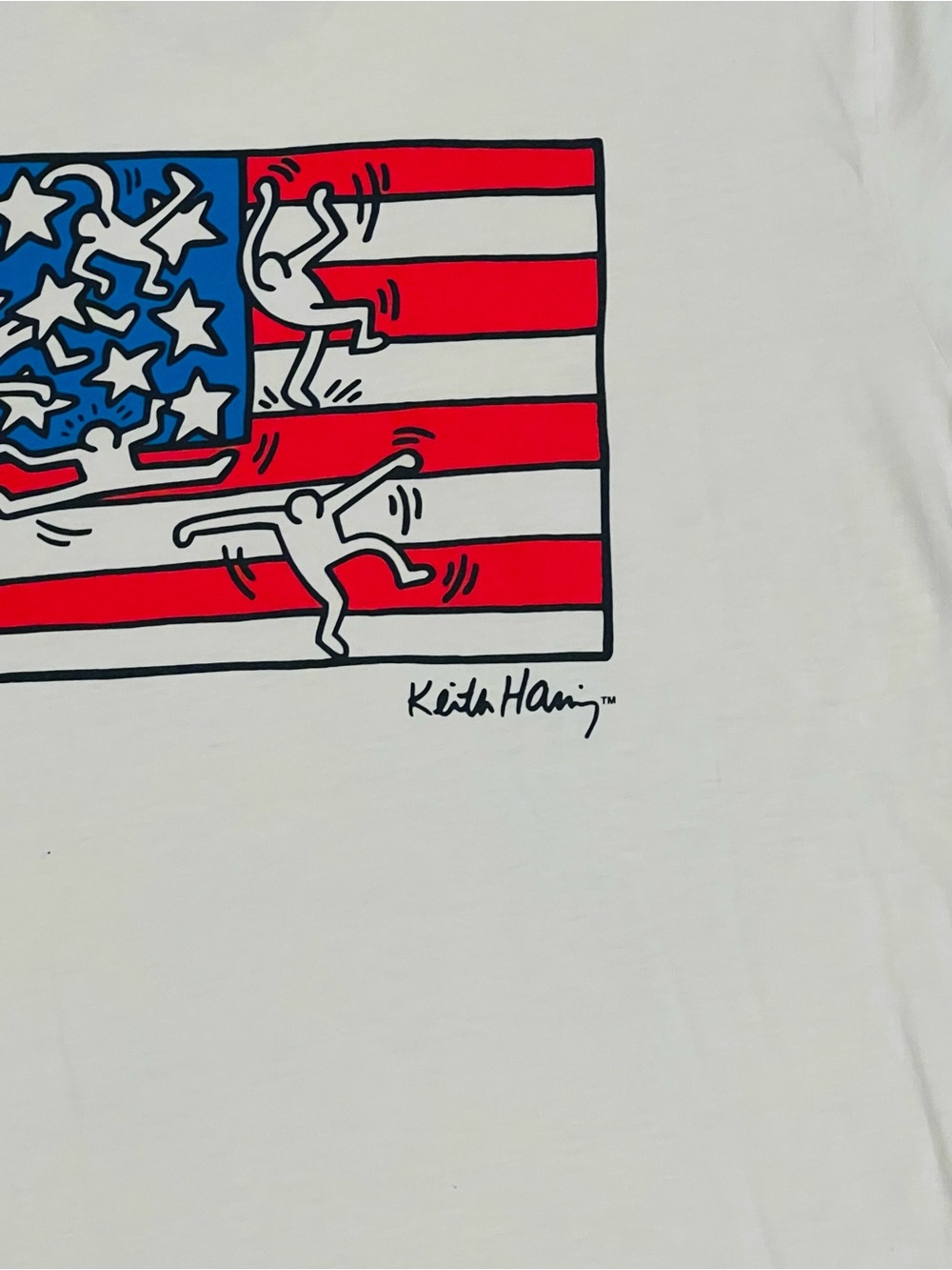 Keith Haring American Flag Cream Pop Art Streetwear T-Shirt Size M 💎 - Picture 3 of 5